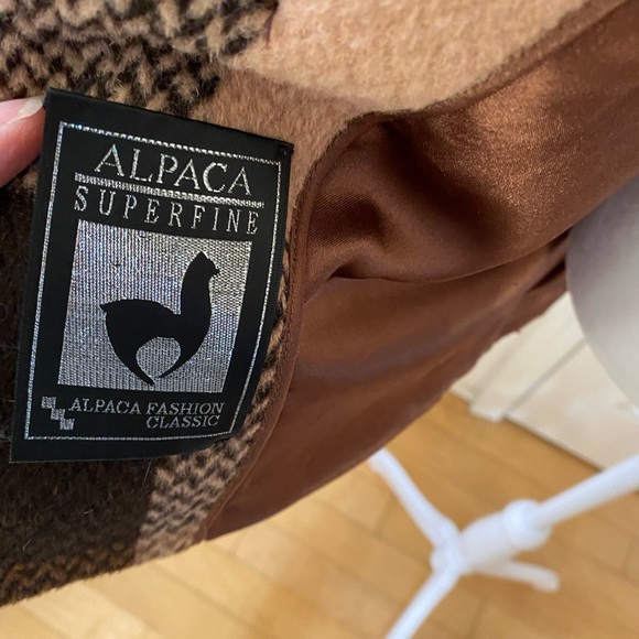 Alpaca Fashion Classic Basynu Lapin fur collar plaid coat, brown/beige Size M - Picture 6 of 16